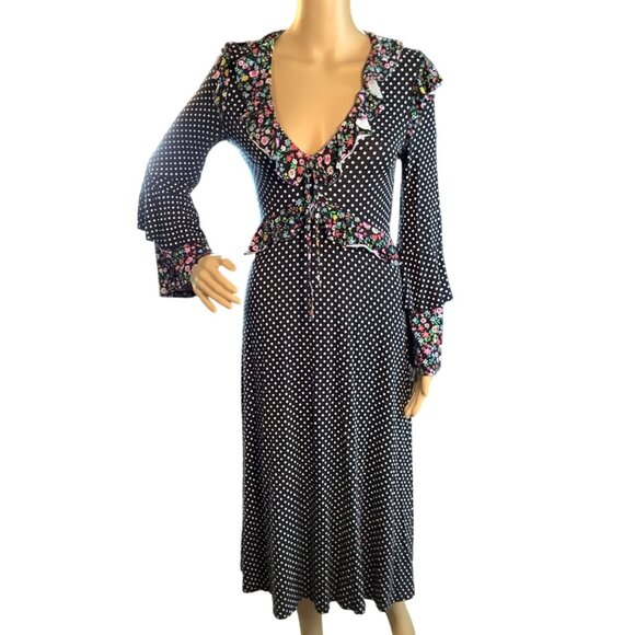ASOS Womens Midi Mixed Print Ruffle Tea Dress Size 6 Polka Dot Floral - Picture 1 of 11